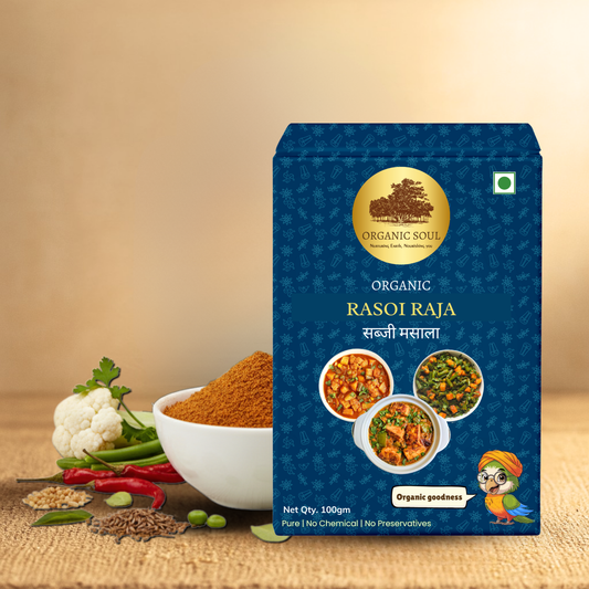 Organic Soul Rasoi Raja – (100 gm) | 100% Certified Organic | Non-GMO | Jhatpat Masala